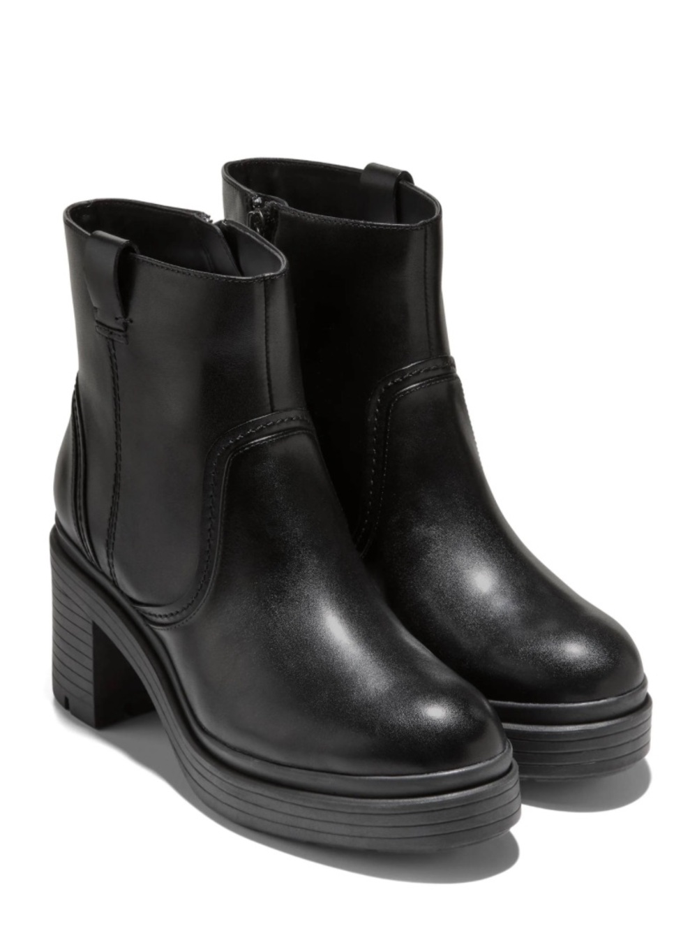 COLE HAAN Paz Black Leather Platform Block Heel Ankle Boots 7.5 B NWOB $300